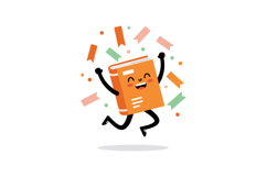 Happy cartoon book character celebrating with colorful confe Product Image 1