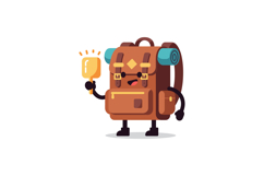 Happy backpack character holding a bell, colorful flat desig Product Image 1