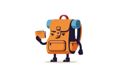 A cheerful orange backpack character holding a book in a fla Product Image 1