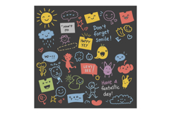 Colorful doodles of smiling faces and cheerful phrases in a Product Image 1
