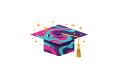Colorful graduation cap with vibrant swirls and sparkles in Product Image 1