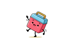 Cheerful pink lunch box character with a blue lid in a playf Product Image 1