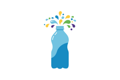 Bright blue water bottle with colorful splashes in a minimal Product Image 1