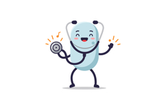 Happy stethoscope character dancing joyfully in a flat desig Product Image 1