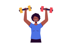 Happy woman lifting weights in a bright blue shirt with a li Product Image 1