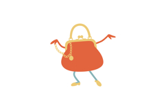 Playful handbag character with arms and legs in a flat and c Product Image 1
