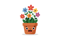 Happy potted plant with colorful flowers in a cheerful, flat Product Image 1