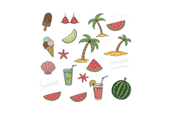 Tropical summer elements including palm trees, fruits, and b Product Image 1