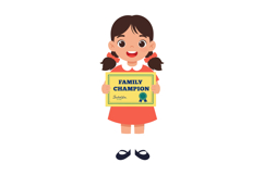 Little girl holding family champion award certificate in red Product Image 1