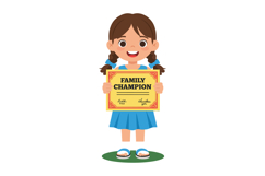 Girl holding family champion award certificate smiling cheer Product Image 1
