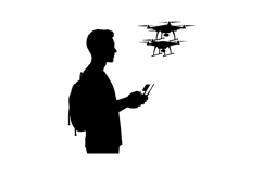 Man controlling drones with remote controller silhouette vec Product Image 1