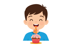 Boy Celebrating Fourth Birthday with Cupcake and Candle in B Product Image 1