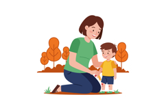 Mother Helping Son With Bandage Outdoors Autumn Trees Backgr Product Image 1