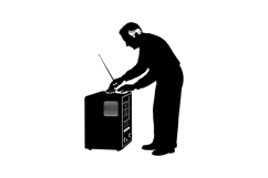 Man Using Vintage Radio Equipment Vector Illustration in Bla Product Image 1