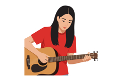 Young woman playing acoustic guitar in red shirt vector illu Product Image 1