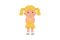 Sad little girl in yellow dress with pigtails expressing bor Product Image 1
