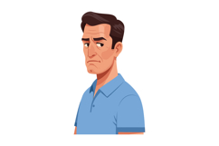 Man Wearing Blue Polo Shirt Looking Sideways with Serious Ex Product Image 1