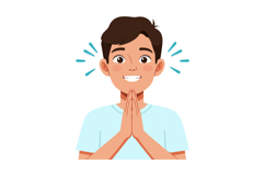 Happy young boy with folded hands expressing gratitude and j Product Image 1