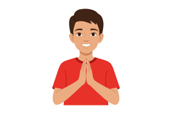 Smiling boy in red shirt with hands together gesture vector Product Image 1