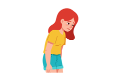 Sad red haired girl with yellow shirt and blue shorts vector Product Image 1