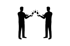 Two Men Silhouettes Sharing Mobile Phones Vector Illustratio Product Image 1
