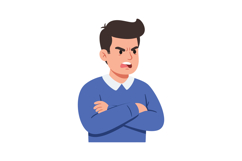 Angry man with crossed arms in blue sweater vector illustrat Product Image 1