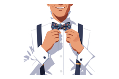 Man adjusting floral bow tie with suspenders wearing white s Product Image 1