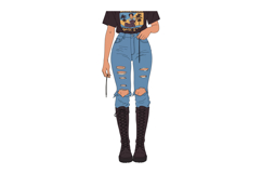 Casual fashion outfit with ripped jeans black boots and grap Product Image 1