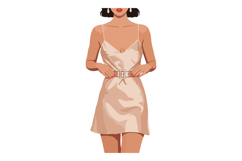 Woman Wearing Beige Satin Dress with Belt Fashion Illustrati Product Image 1