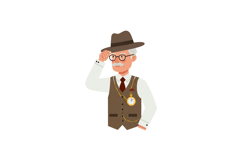 Elderly man in classic vest with pocket watch and hat vintag Product Image 1