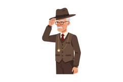 Elderly man in vintage suit tipping hat with pocket watch ve Product Image 1