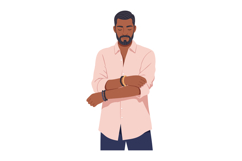 Thoughtful man with beard and bracelets in pink shirt vector Product Image 1