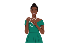 Woman in green dress holding pearl necklace fashion and eleg Product Image 1