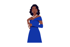 Elegant woman in blue dress with pearl jewelry and gloves ve Product Image 1
