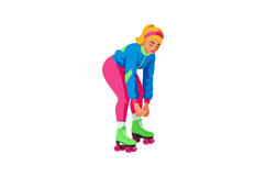 Woman wearing colorful clothing tying roller skates laces ac Product Image 1