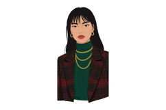 Young woman in green turtleneck and plaid blazer with gold j Product Image 1