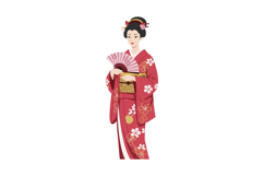 Japanese woman in traditional kimono holding fan illustratio Product Image 1
