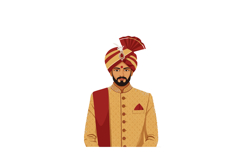 Indian Groom Wearing Traditional Wedding Sherwani and Turban Product Image 1