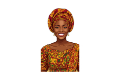 African Woman Wearing Traditional Headwrap and Colorful Dres Product Image 1