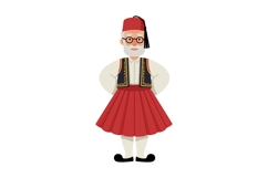 Elderly man in traditional Greek fustanella costume with red Product Image 1