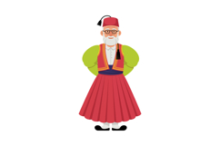 Elderly man in traditional Greek costume with red skirt and Product Image 1