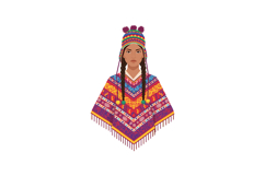 Indigenous woman wearing colorful traditional Andean poncho Product Image 1