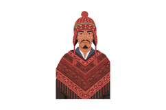 Indigenous man wearing traditional red patterned poncho and Product Image 1