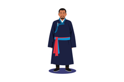 Man Wearing Traditional Dark Blue Korean Hanbok with Red and Product Image 1