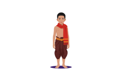 Traditional Southeast Asian Boy Wearing Red Scarf and Brown Product Image 1