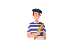 Man in striped shirt holding baguette vector illustration po Product Image 1