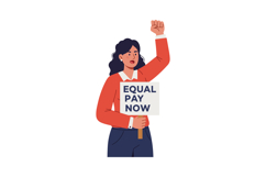 Woman holding equal pay now protest sign raising fist for ge Product Image 1