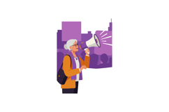 Older Woman Holding Megaphone Speaking at Protest Crowd Urba Product Image 1