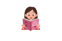 Girl reading Girls Can Be Heroes book with surprised express Product Image 1