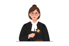 Female judge holding gavel in courtroom wearing judicial rob Product Image 1
